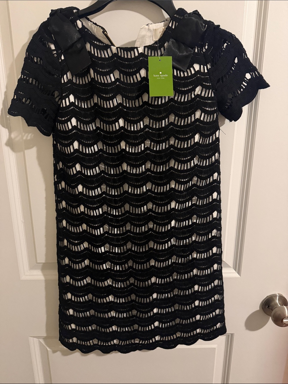 Kate Spade Girls Virginia black scalloped crochet overlay dress